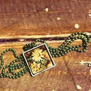 Flower Portrait Square Pendant Necklace